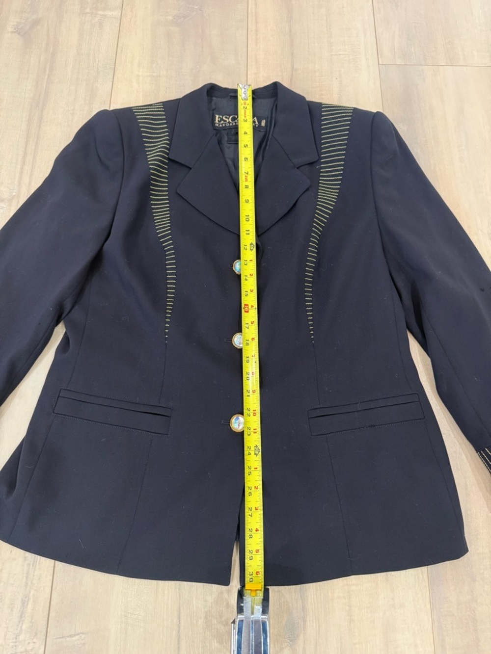 Escada Black Blazer with Gold Stitch Accents - Picture 6 of 7